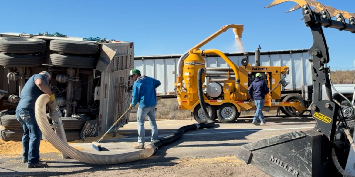 Driver hurt after 2 semis collide south of Garden City, spilling grain Driver hurt after 2 semis collide south of Garden City, spilling grain