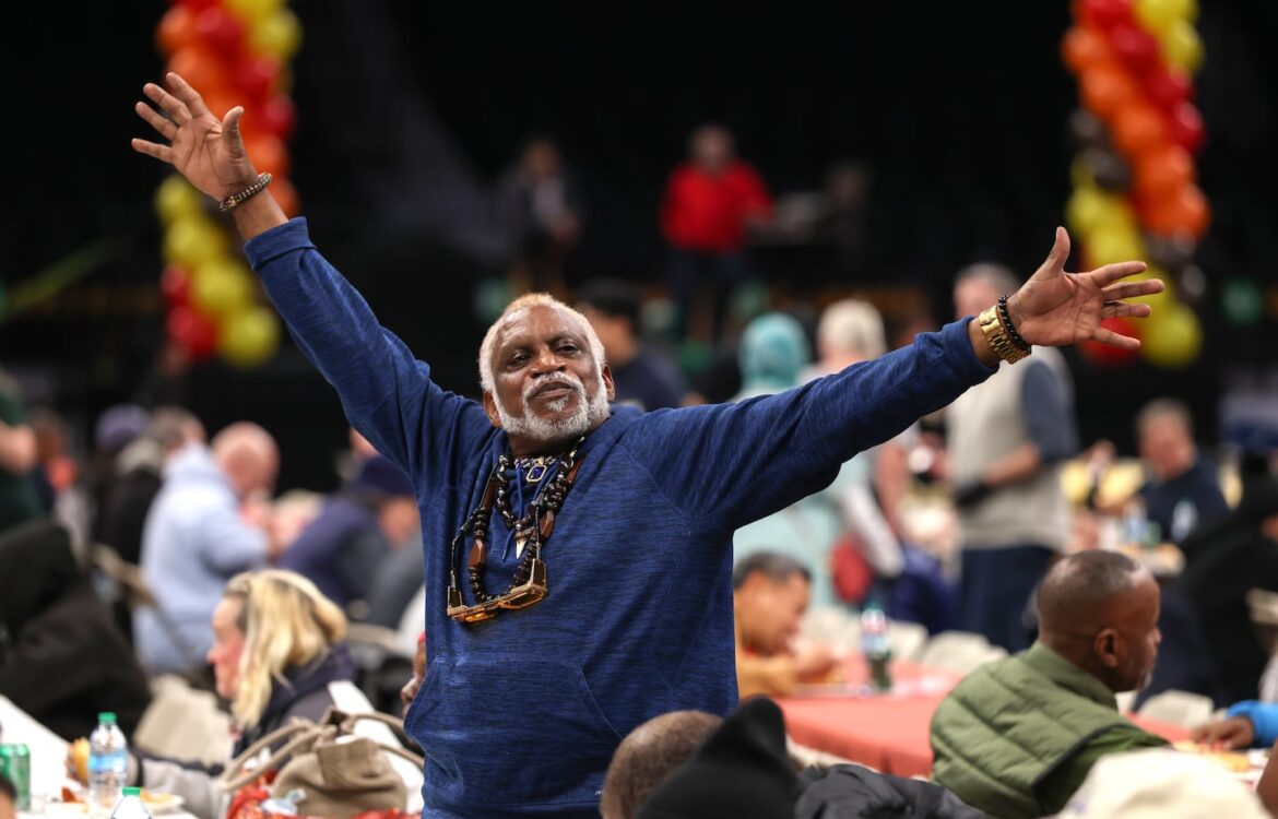 Darryl Nicholson, 58, was one of the people at the annual "Table of Friends" event in partnership with Friends of Boston's Homeless for a Thanksgiving feast, held at TD Garden on Tuesday.