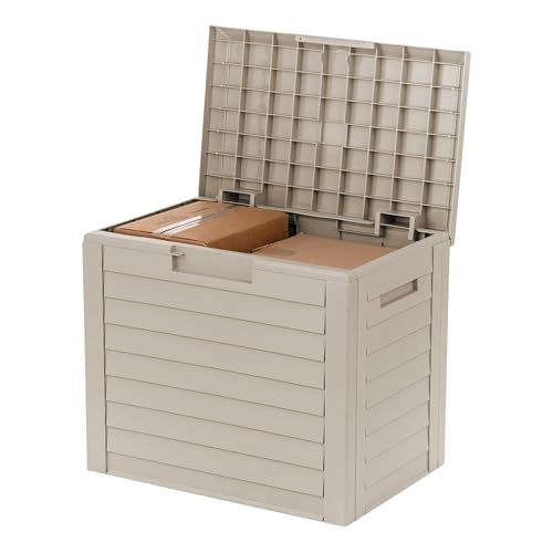 Iris Usa 35-Gallon Outdoor Deck Delivery Storage Box, Lockable &amp; Uv-Protected, Weather-Resistant Patio Storage for Cushions, Garden Tools &amp; Packages, Waterproof Resin, Durable &amp; Stylish Design - Beige