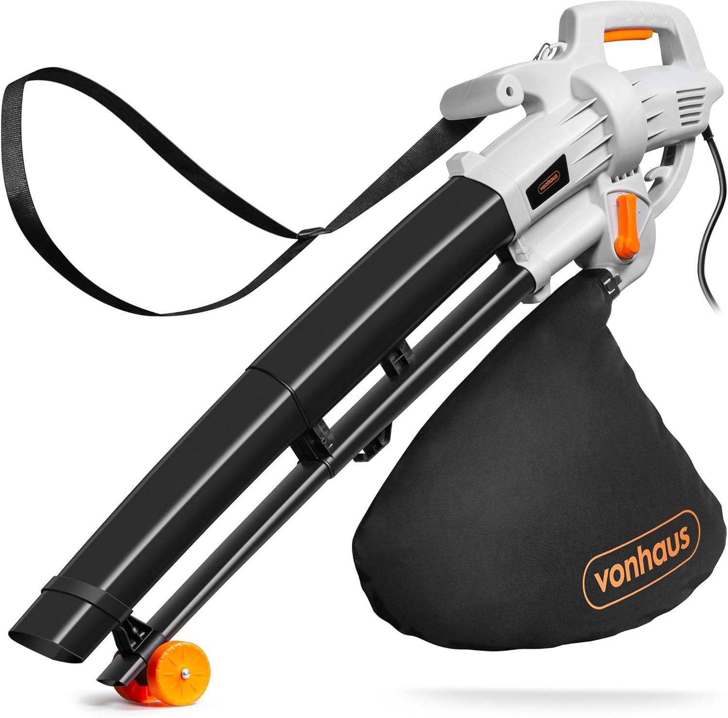 Vonhaus Leaf Blower and Vacuum 3000w &ndash; Corded Leaves Collector, Clear Gardens, Patios, Gutters, Driveways &amp; More &ndash; Lightweight, 10m Cable, Shoulder Strap, Wheels, 35l Collection Bag &ndash; 3 Year Warranty