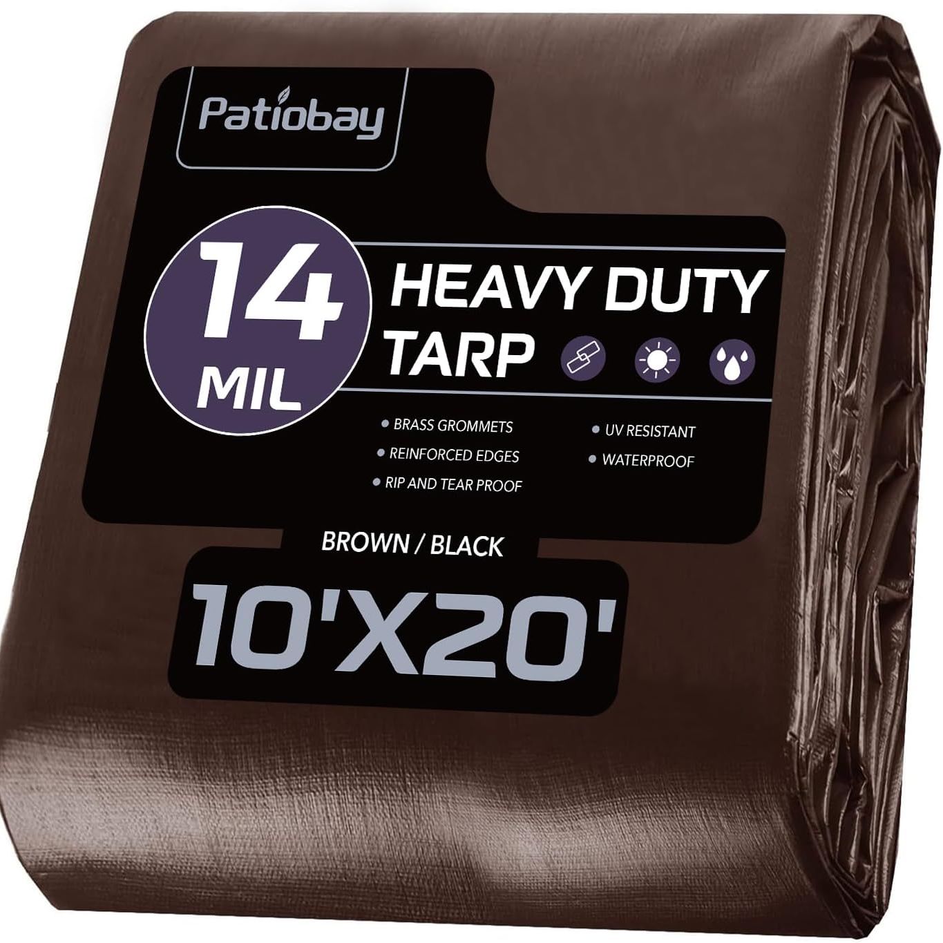 Patiobay Tarp 10x20ft, 14 Mil Large Tarp, Tarps Heavy Duty Waterproof With Grommets Every 23.6", 420d Thick Plastic Tarp, Uv Resistant Tear&amp;fade Resistant, Reinforced Edges for Outdoor Pool Camp Tent