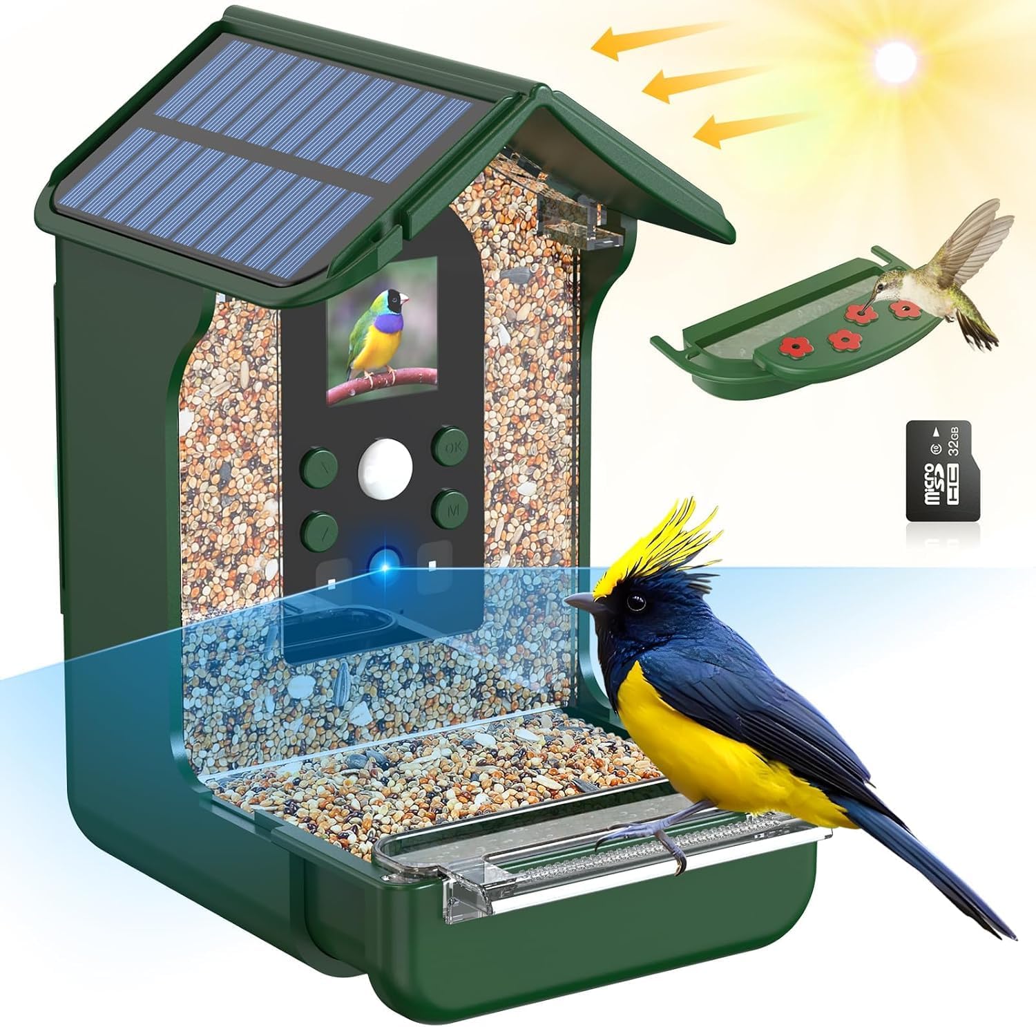 Rkdely Bird Feeder With Camera Solar Powered, Smart Bird Feeder Camera 1080p Hd Auto Capture Photo and Video, Camera Wireless Outdoor Garden Pir Motion, Present for Bird Lovers
