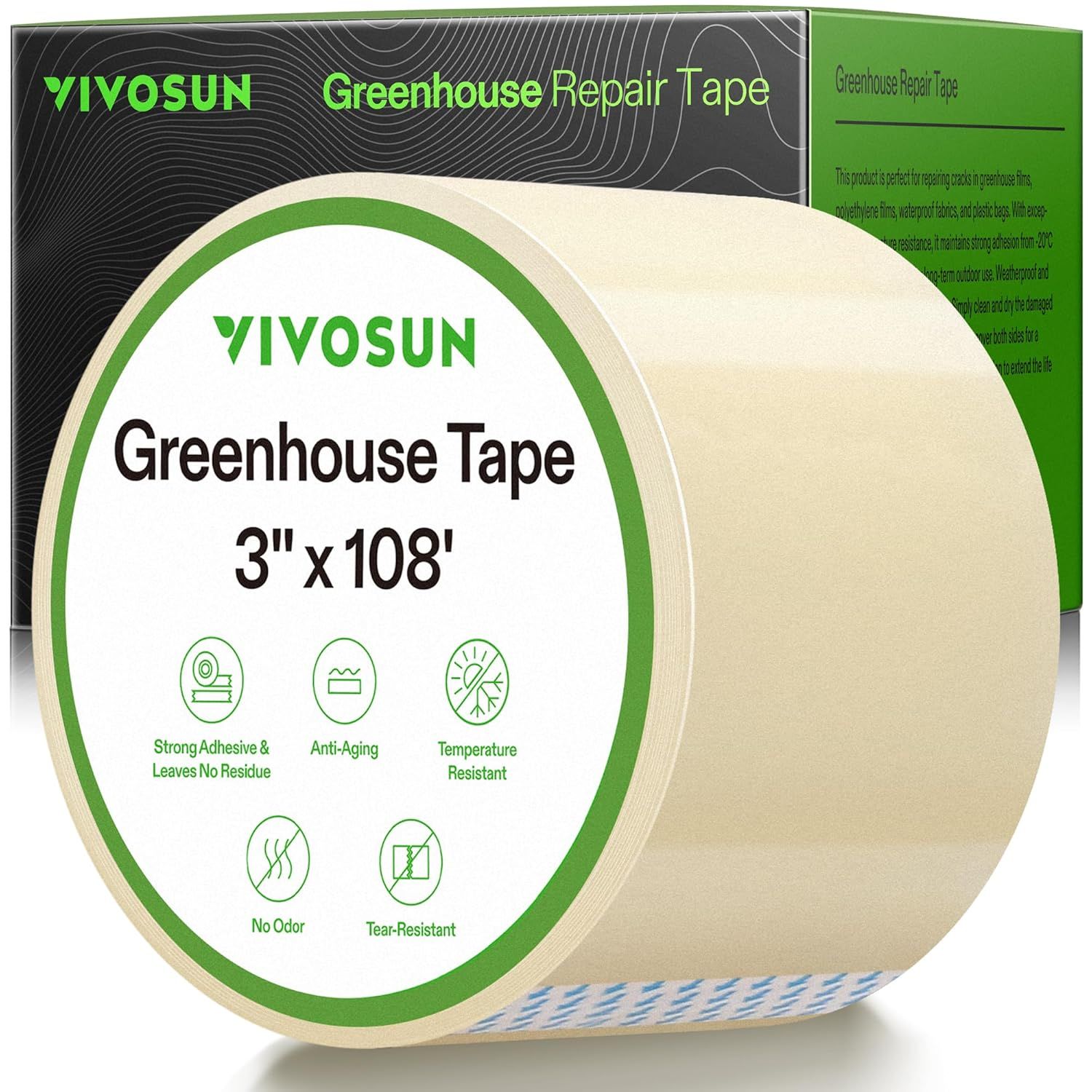 Vivosun Greenhouse Repair Tape, 6.3 Mil 3" X 108' Weatherproof Clear Poly Patch Tape, Heavy Duty Greenhouse Sheeting Coverings Film Tape for Plastic Sheeting and Tents