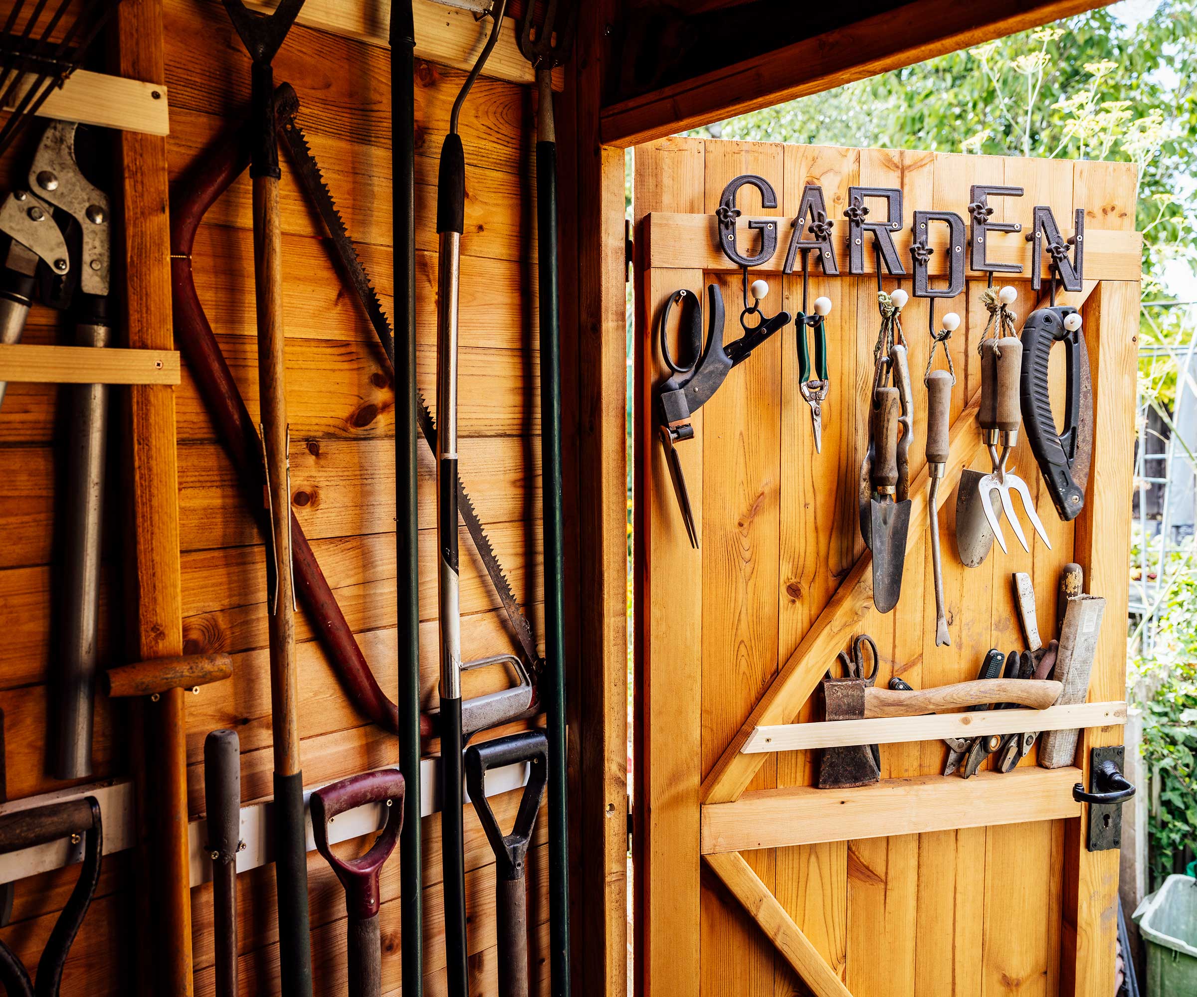 garden shed with tools