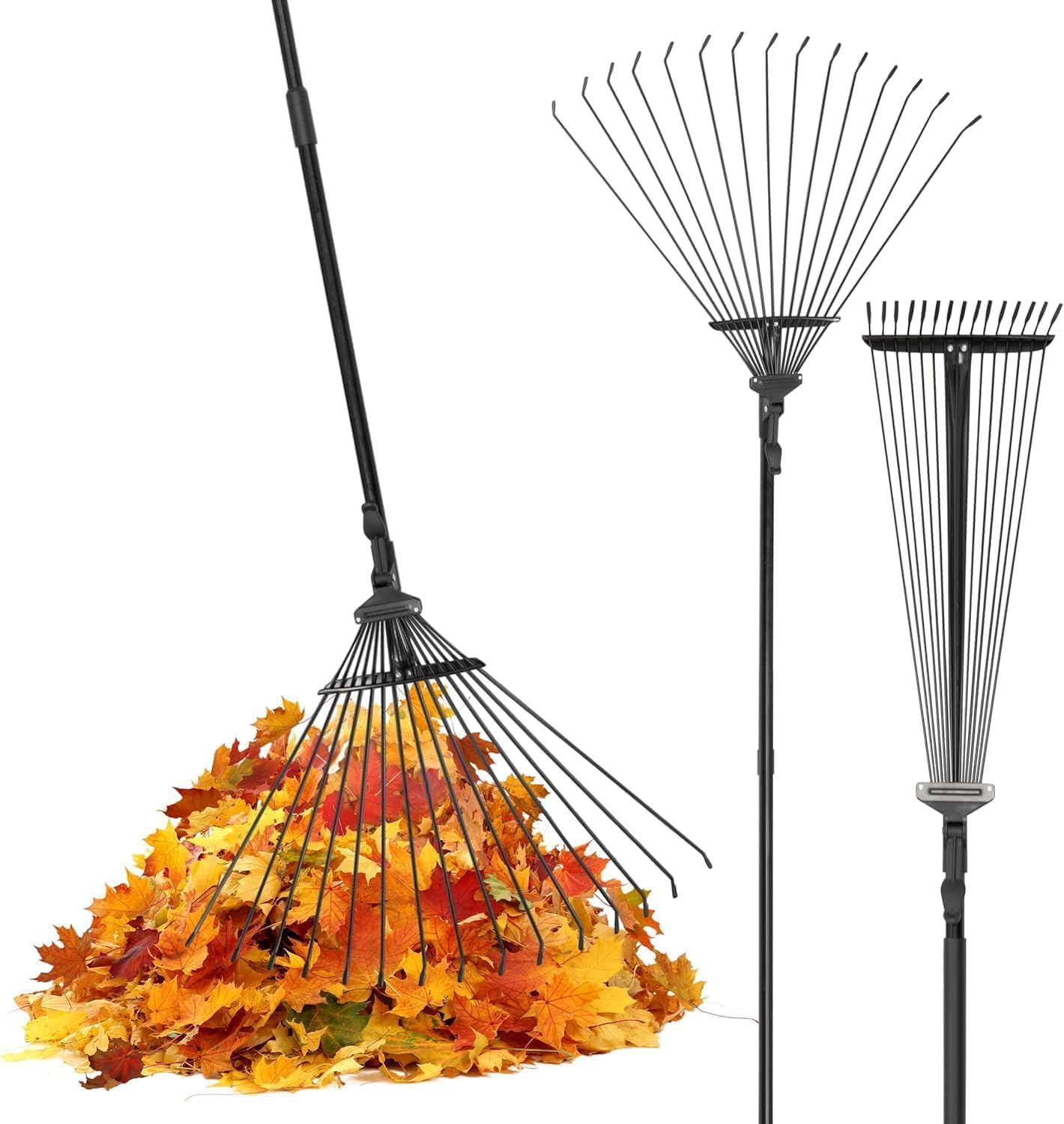 Pelle &amp; Sol Garden Rake - 38-63 Inch Adjustable Lawn Rake for Gardening, Grass W/ 25 Tines for Yard Clean Up - Garden Rakes for Leaves, Lawn Leveller, Yard Clean Up Tool - Black