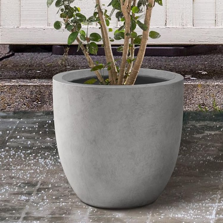 Kante 13.4" Dia Round Concrete Planter, Large Outdoor Modern Indoor Decorative Plant Pots With Drainage Hole and Rubber Plug for Home and Garden, Weathered Concrete