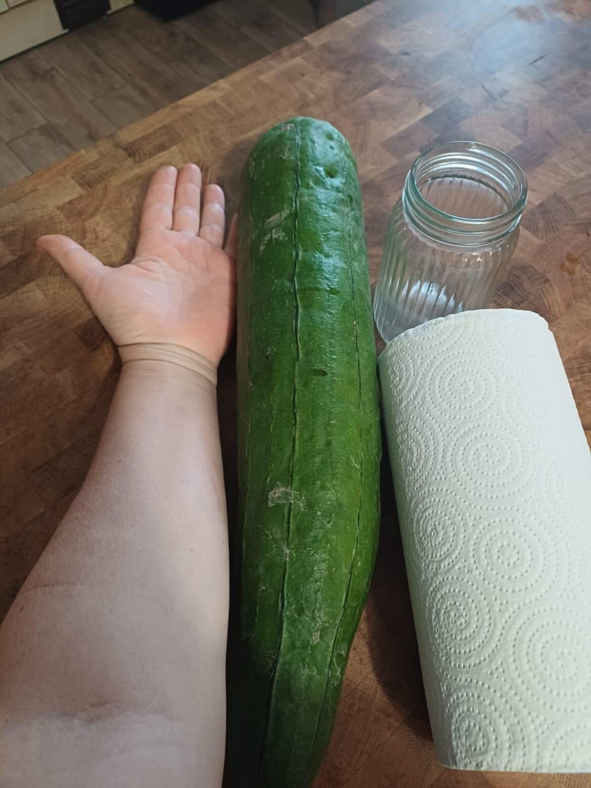 This cucumber my mother grew in her backyard garden.