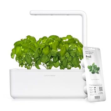 Click &amp; Grow Indoor Herb Garden Kit With Grow Light | Smart Garden for Home Kitchen Windowsill | Easier Than Hydroponics Growing System | Vegetable Gardening Starter (3 Basil Pods Included), White