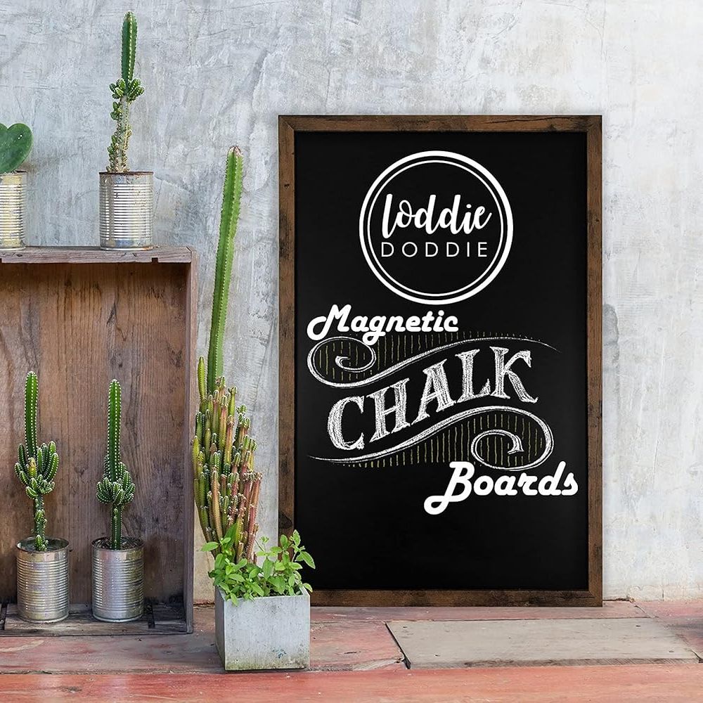 Loddie Doddie Magnetic Chalkboard & Magnet Board - 24" X 36" Rustic Wood Frame - Easy-Erase Stain-Resistant - Hanging Wall Chalkboard