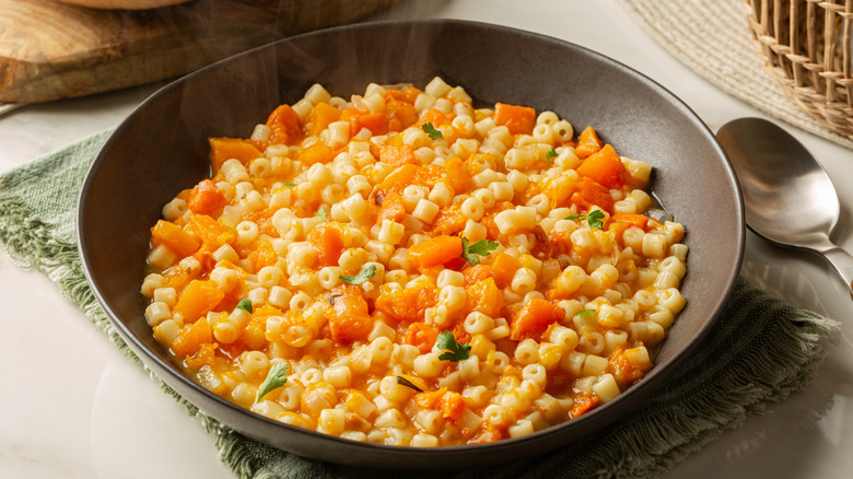 Ditalini in a bowl with vegetables