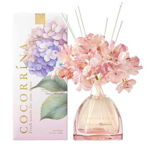 Cocorr&Iacute;na Reed Diffuser - 8.5 Oz Cherry Blossom Reed Diffuser With 8 Sticks for Home Bathroom Shelf Decor (simple Luxe Collection)