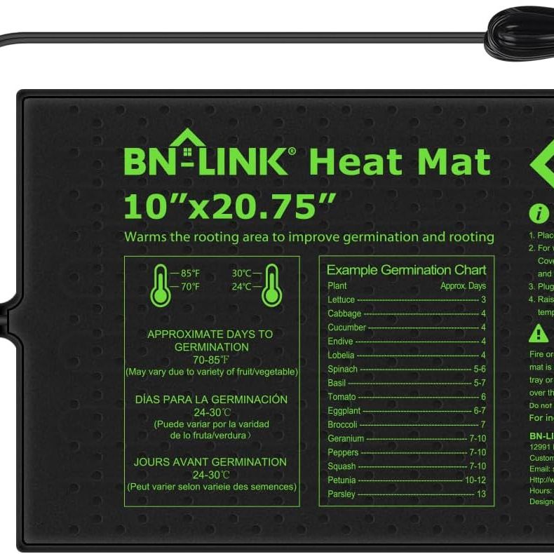 Bn-Link Durable Seedling Heat Mat for Seed Starting 10" X 20.75", Waterproof Warming Mat Plant Heating Pad for Seed Germination, Indoor Growing, Hydroponic, Greenhouse, Etl Listed