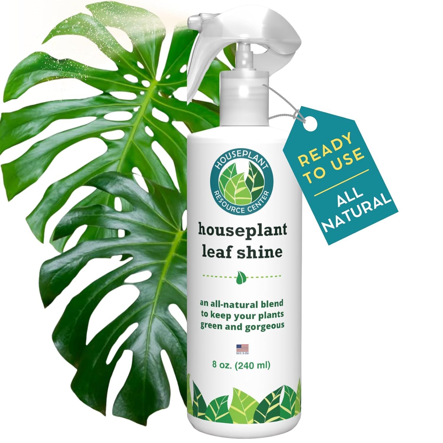 Houseplant Leaf Shine Spray &ndash; All-Natural Leaf Cleaner and Gloss for Healthy Shine &amp; Better Photosynthesis | Perfect for House Plants and Foliage | 8 Oz