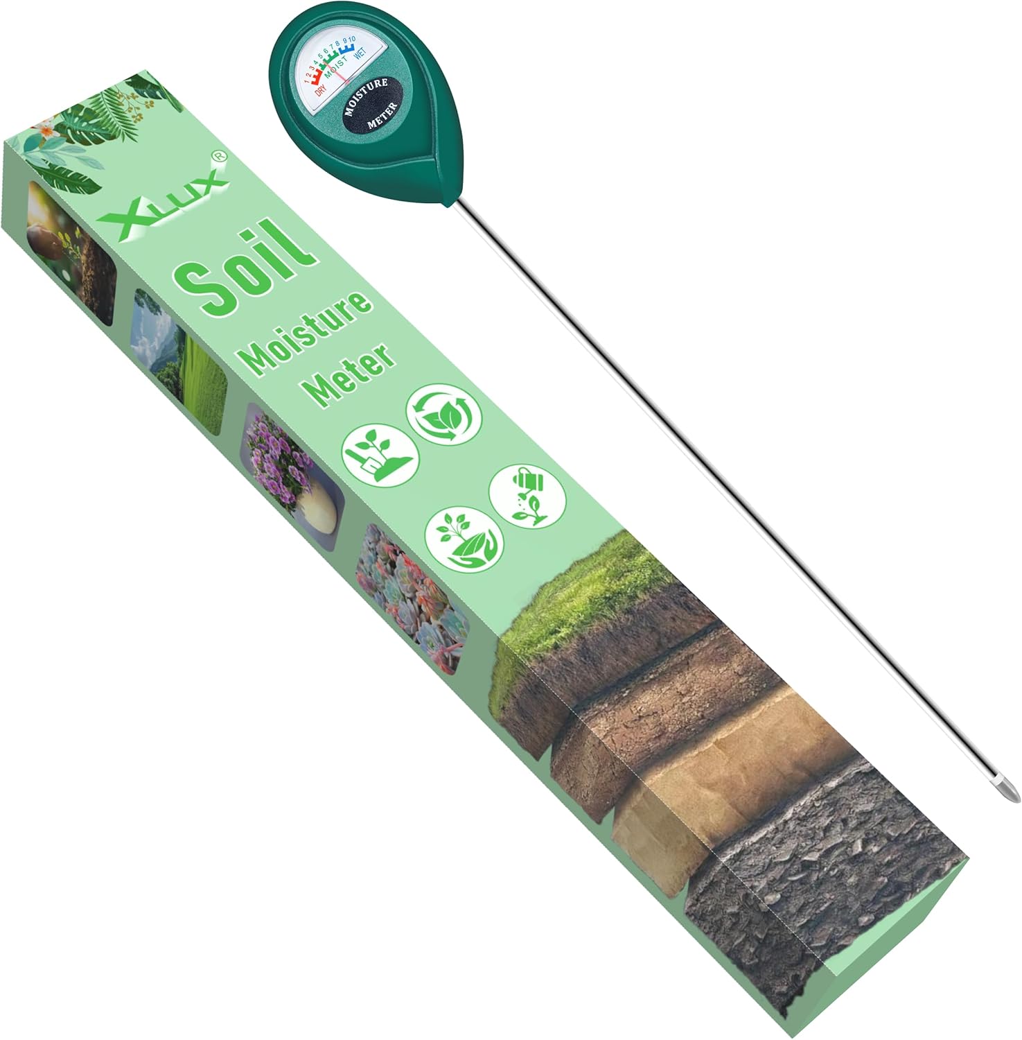 Xlux Long Probe Deep Use Soil Moisture Meter, Water Monitor Indicator Sensor, Hygrometer for Outdoor Indoor Large Pot Plants, Flower, Gardening, Farming