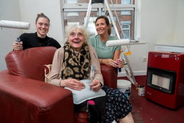 Kayleigh and Amy are helping Joyce redecorate Pic: Neil Cross/Iconic Media