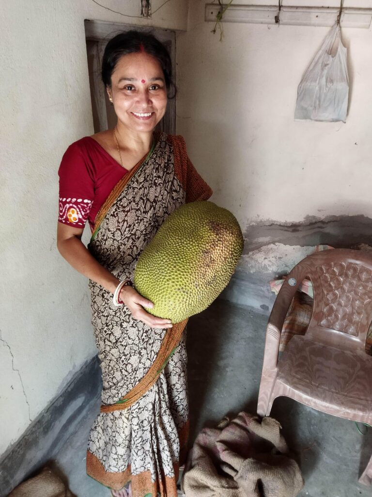 My mother with big Jackfruit