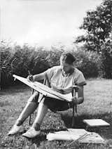 Mien Ruys, the Dutch landscape architect who championed modernist garden design, is pictured here with a drawing board in 1954.