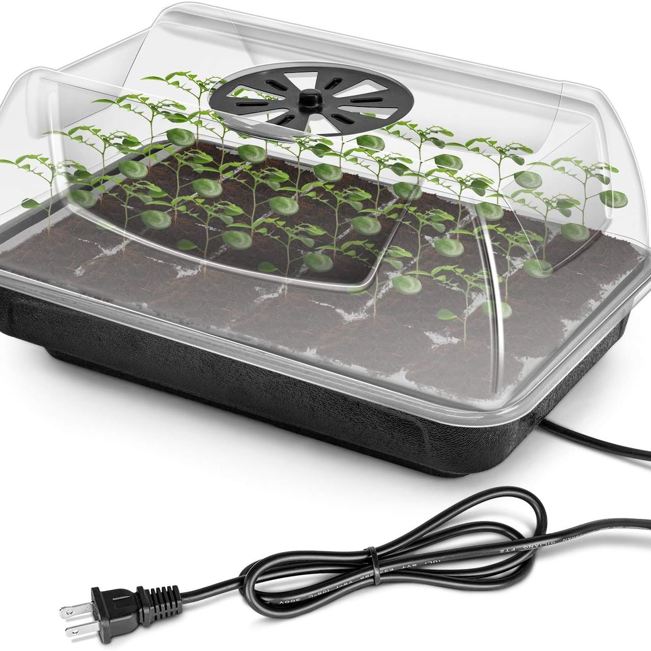 Ipower Heating Seed Starter Germination Kit Seedling Propagation Tray With Heater and 5in Vented Humidity Dome, 1-Pack, Black&amp;transparent