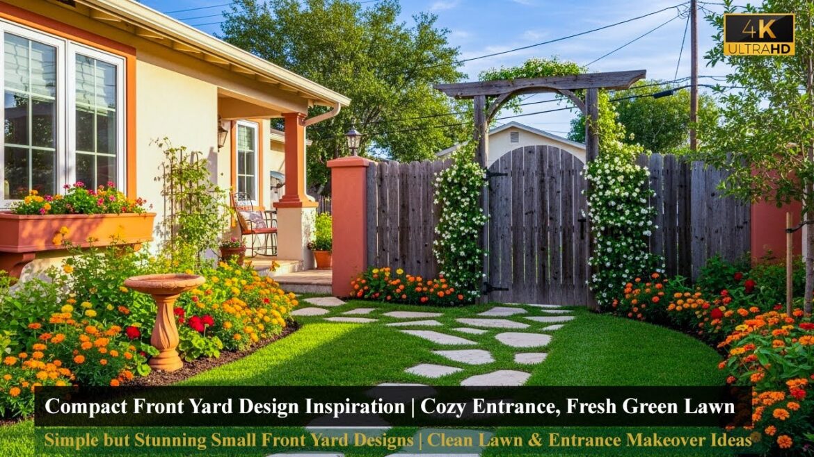 Compact Front Yard Design Inspiration | Cozy Entrance, Fresh Green Lawn & Modern Minimal Fence Ideas