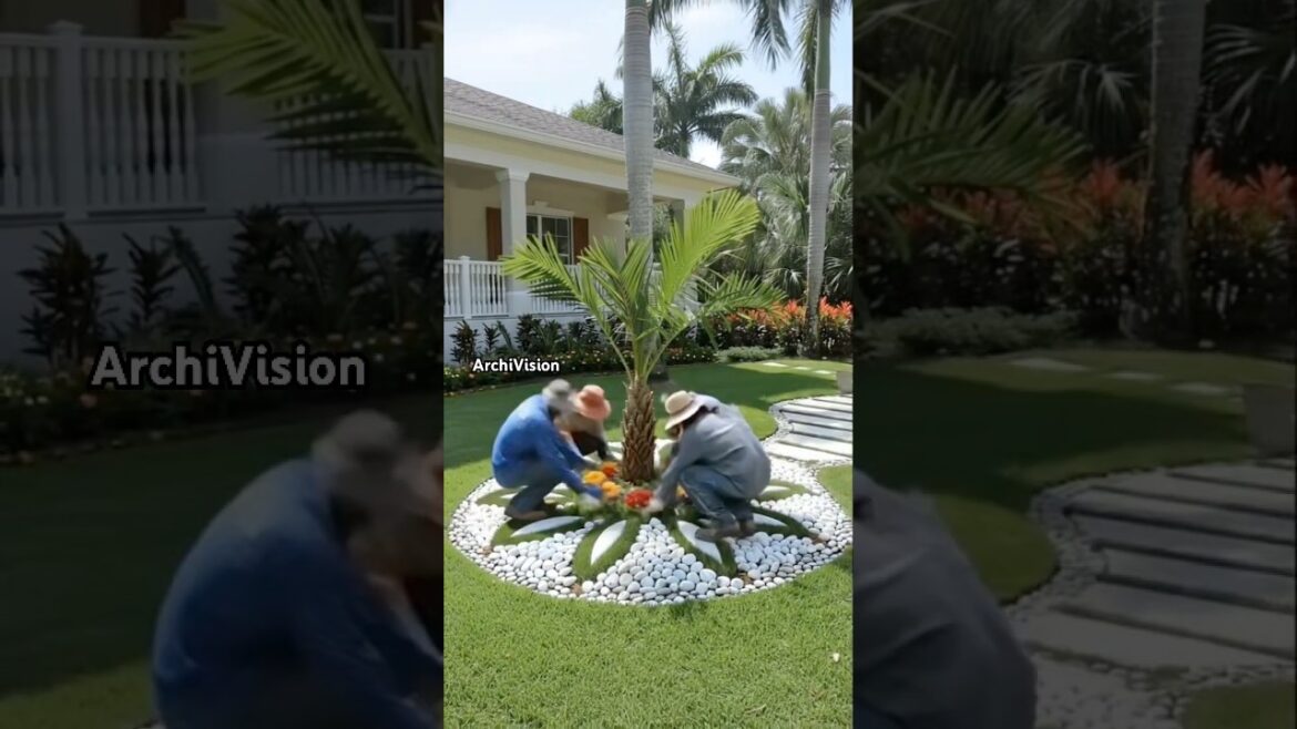 Absolutely stunning circular palm garden with white stones! ๐คฏ๐ #landscaping #diygarden Absolutely stunning circular palm garden with white stones! ๐คฏ๐ #landscaping #diygarden