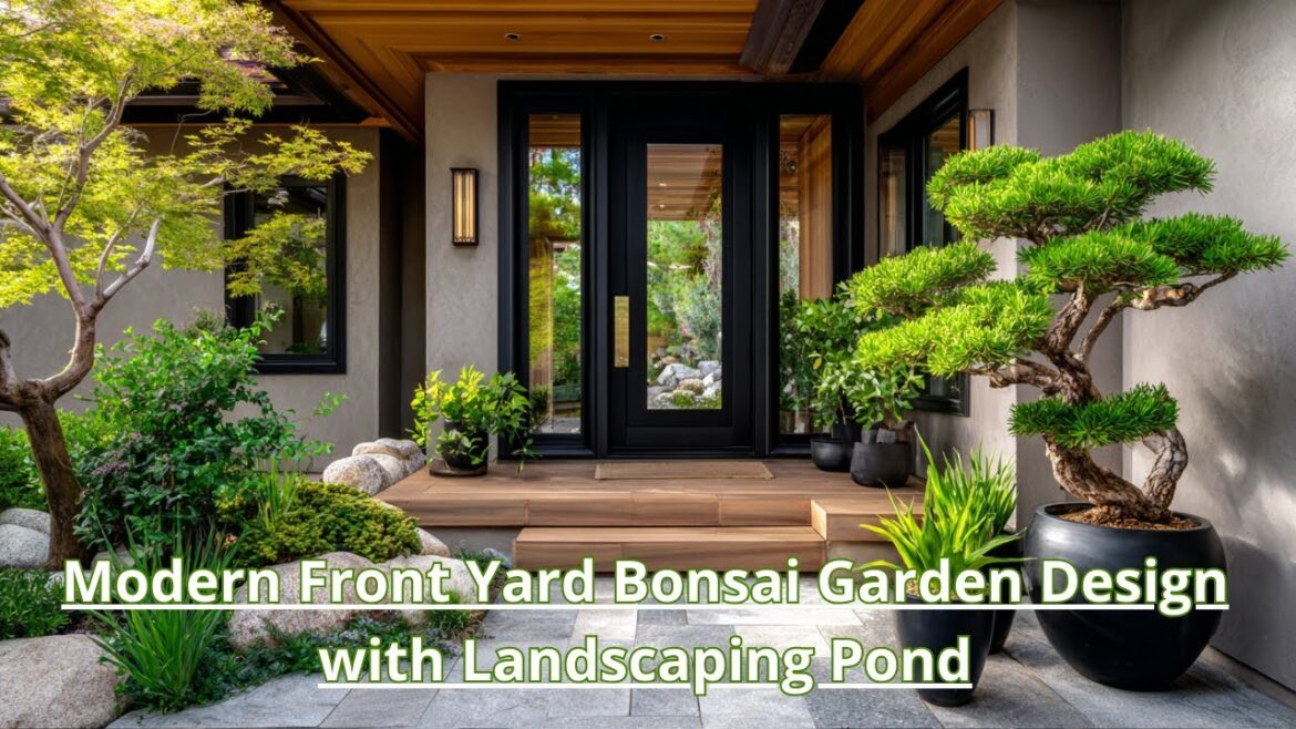 Modern Front Yard Bonsai Garden Design with Landscaping Pond for Luxury Home Exteriors