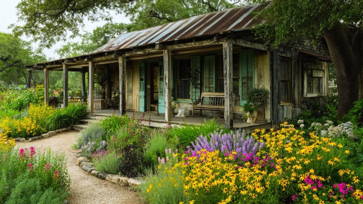 Gazing at The Beauty of a Rustic Front Yard Garden from The Farmhouse Veranda