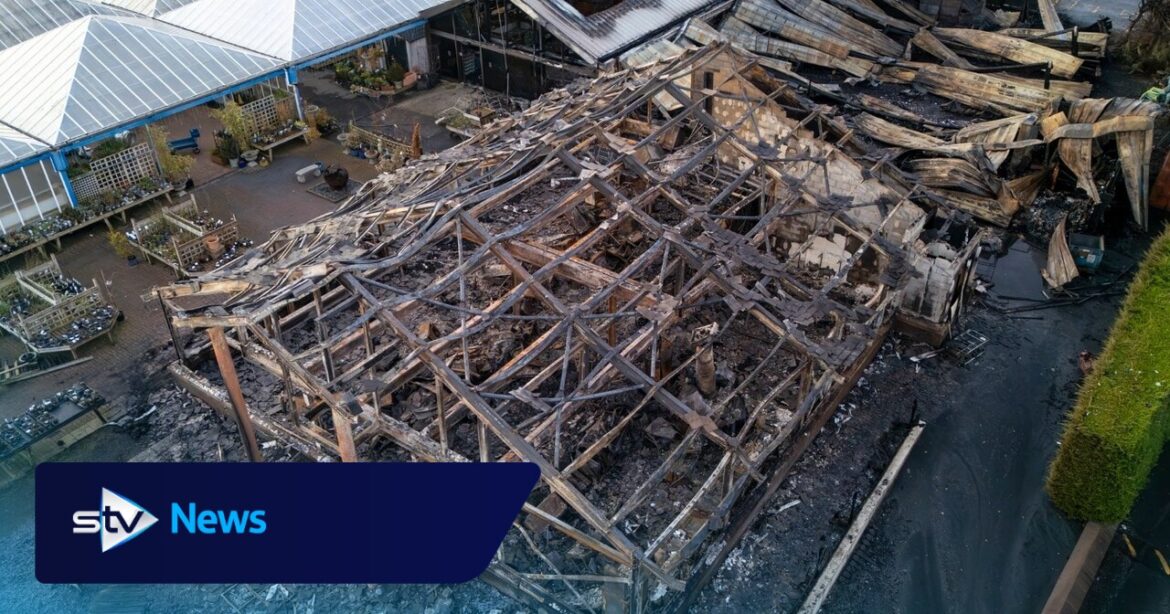 Drone images show aftermath of devastating fire that burned down Ayrshire garden centre and cafe