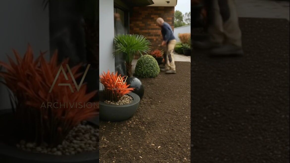 Absolutely stunning curved garden made with river stones 🤯 #DIY #landscaping #diygarden