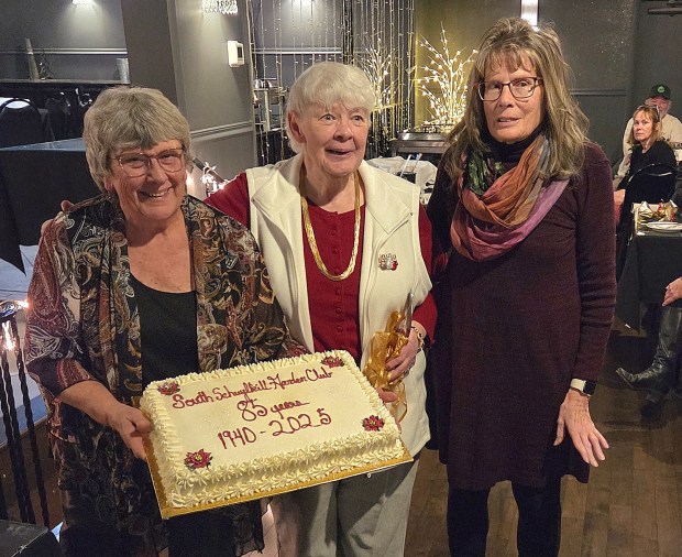 Carol Haldeman, Jeanne Zulick and Kim Morgan at South Schuylkill Garden Club 85th anniversary on Dec. 3, 2025. RON DEVLIN/STAFF PHOTO