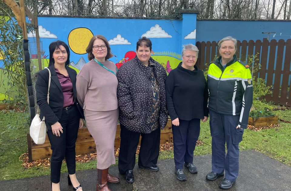 (From left to right: Patricia Horan from the Law Centre, Hilda Gregg Acting Manager at Safe Ireland Mayo; Christine Lodge, Director of Operations for Safe Ireland; Mary McDermott, CEO of Safe Ireland Mayo; Inspector Naomi de Rís) Women from various support service across Mayo took attended the memorial garden launch.