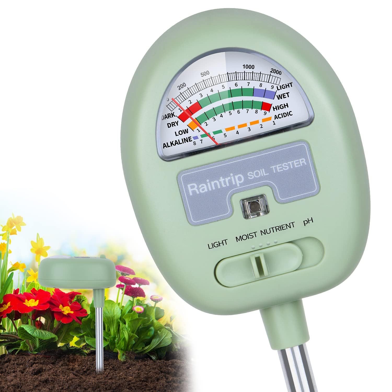 Soil Moisture Meter, 4-In-1 Moisture Meter for Plants, Tester for Moist, Light,nutrients, Ph, Soil Test Kit, Great for Garden, Lawn, Farm, Indoor &amp; Outdoor Use, No Battery Required