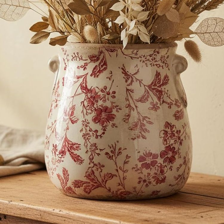 Xiaan Jiaju 6.68in. Tuscan Planter &amp; Room and Home Decor, Decorative Vase, Indoor/outdoor Ceramic Plant Pot, Drainage Hole, Christmas Decorations, Red