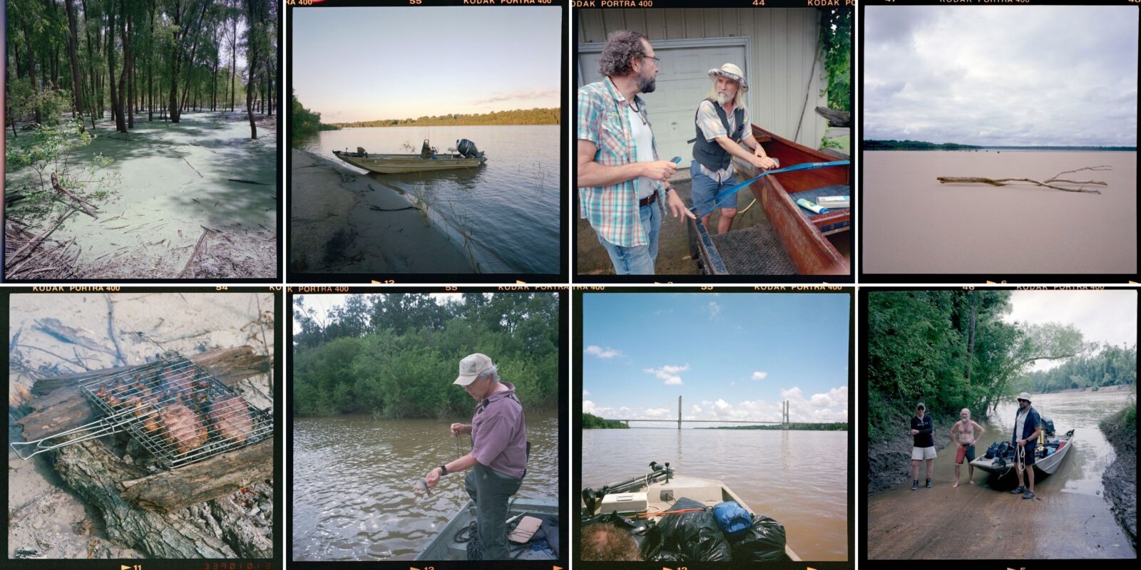 A collage of polaroids from a trip along the Mississippi River