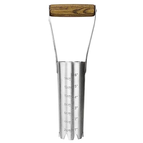 Bulb Planter Tool, 6 Inches Depth Mark Hand Bulb Planter, Non-Bending Stainless Steel Bulb Planter Digger, Garden Bulb Transplanter With Comfortable Grip Wooden Handle for Tulip and Daffodils