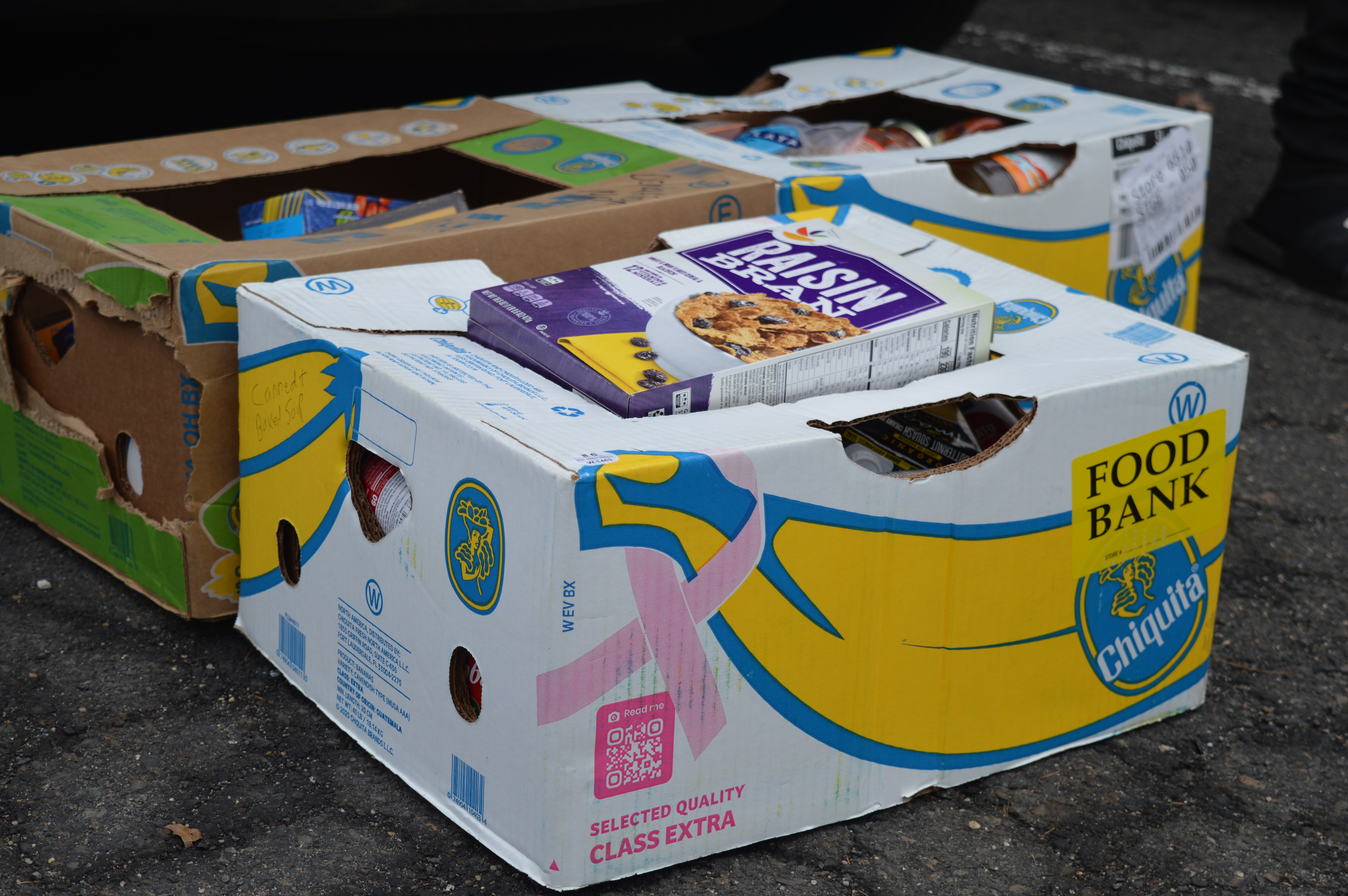 Boxes of food donations are pictured on Dec. 10, 2025...