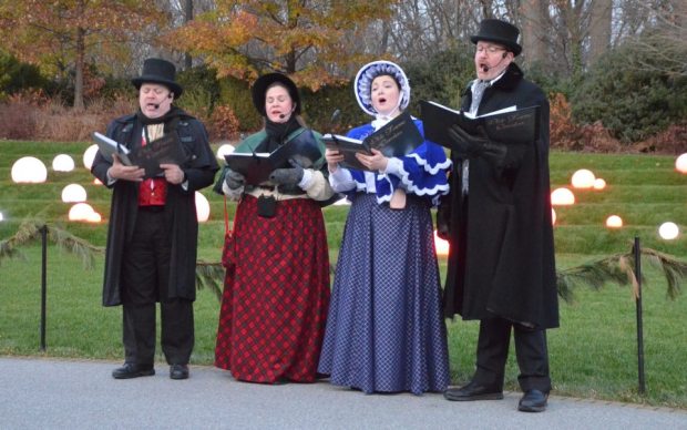 Carolers entertain visitors on the grounds of Longwood Gardens in Chester County. (Courtesy of Longwood Gardens)