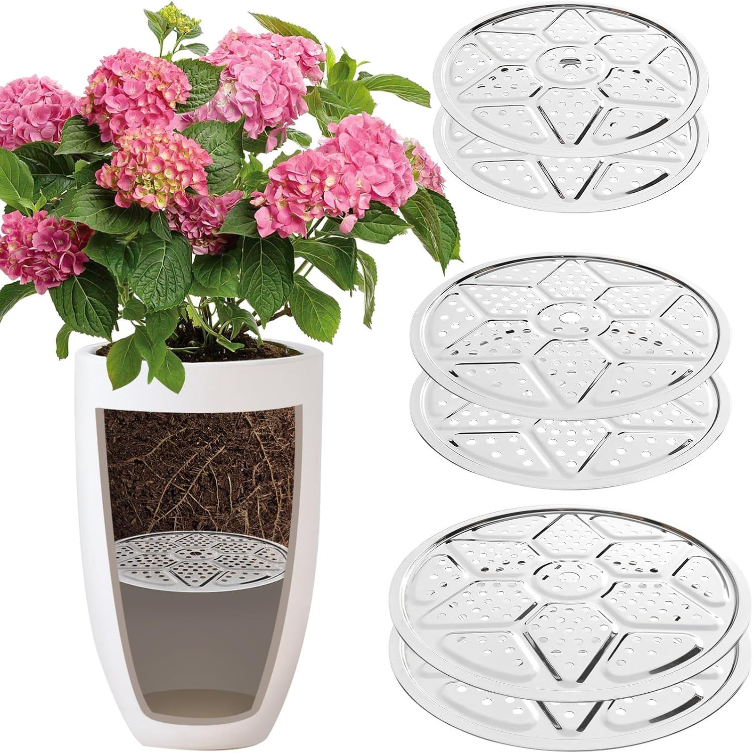 6-Pack 10/11/13-Inch Round Planter Insert, Planter Inserts for Large Pots With Drainage Holes, Use Less Potting Soil, Plant Risers for Inside Pots for Tall or Short Planters for Indoor &amp; Outdoor Use