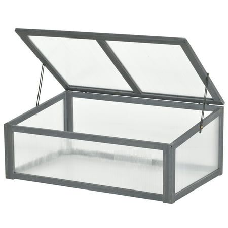 Outsunny Wooden Framed Greenhouse Polycarbonate Cold Frame Grow House Outdoor Raised Planter Box Protection, Pc Board, Brown, 39" X 26" X 16"