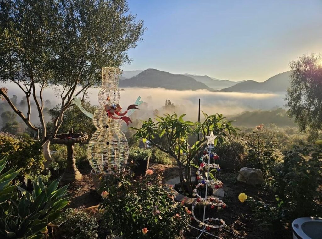 Snowman in the Mountain Garden