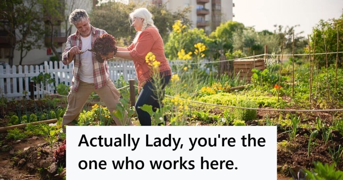 Couple tending to community garden