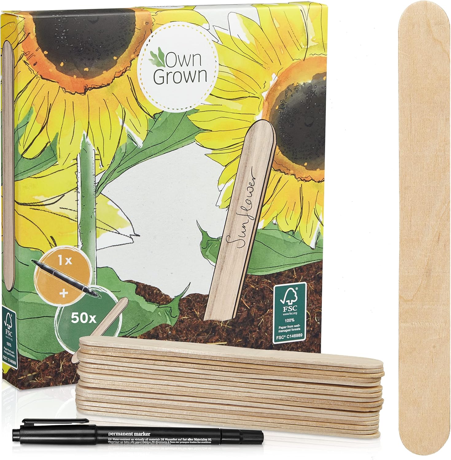 Plant Markers: 50 Wooden Plant Name Tags and Marker Pen &ndash; Plant Labels Wooden, Plant Tags, Seedling Labels &ndash; Gardening Name Tags, Garden Sign Owngrown