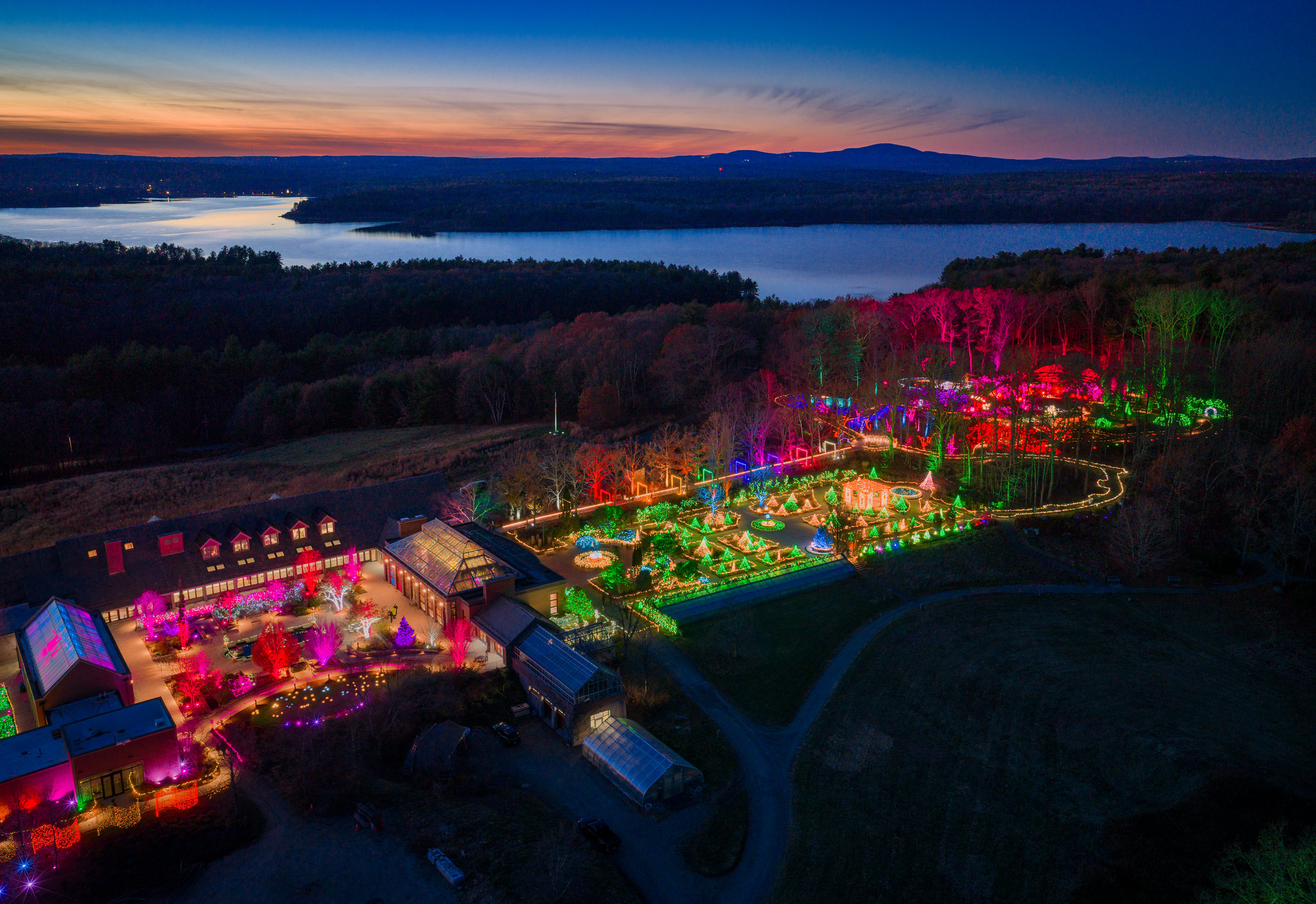 The New England Botanical Garden at Tower Hill's 2025 "Night Lights" holiday lights display will illuminate Boylston daily through Jan. 4, 2026.