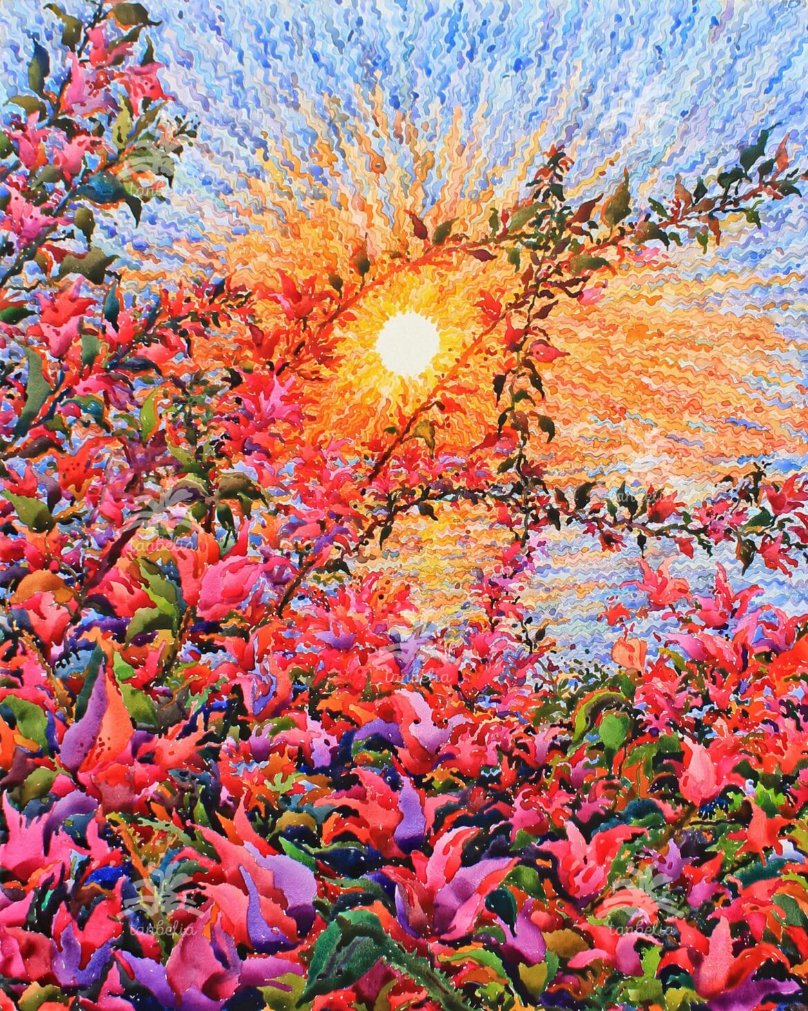 Bougainvillea Flowers, 39 x 31 inches, watercolor