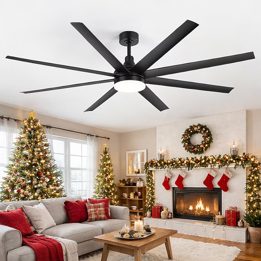 Breezary Windmill 72-in Matte Black with Black ABS Blades Color-Changing Integrated LED Ceiling Fan