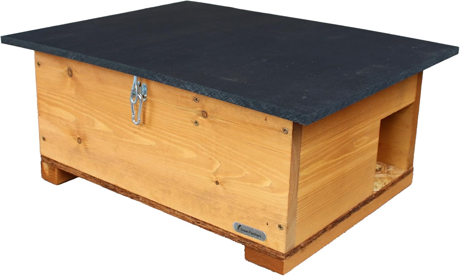 Green Feathers Eco-Friendly Wooden Hedgehog House and Hibernation Shelter - Slopped Roof and Full Wood Floor - Waterproof, Rot-Proof and Predator Proof - Outdoor Garden Wildlife Habitat