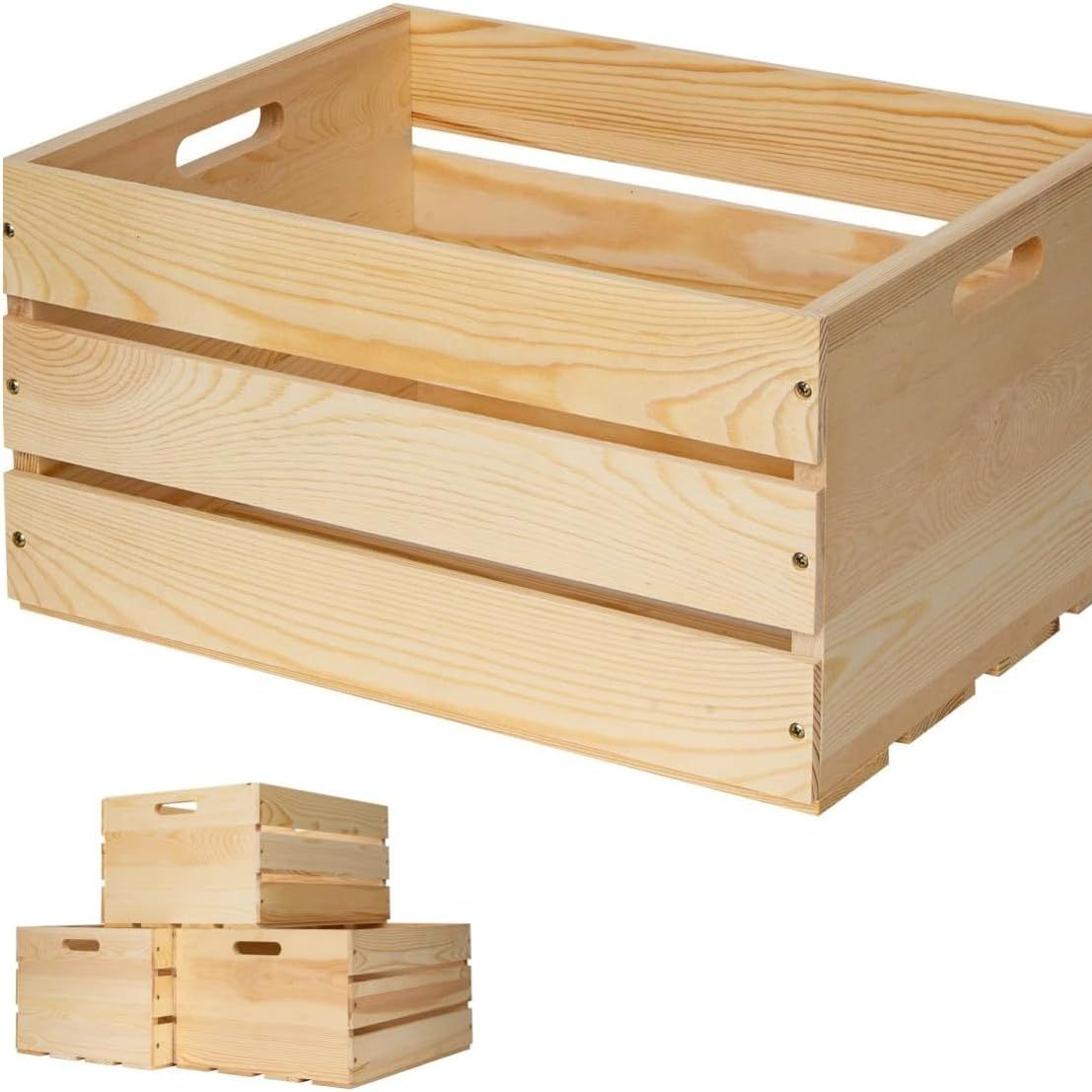 Forbrads 1 Piece Large Pine Wood Crates for Storage, Unfinished Natural Wooden Crates, 17" X 13" X 8.9"