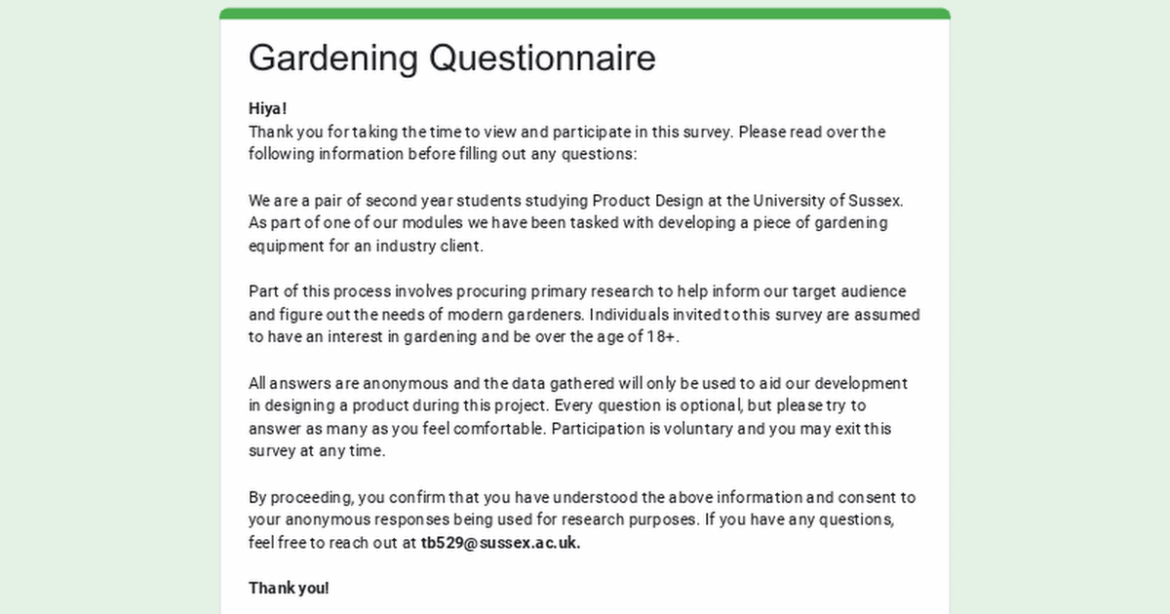 Survey for university project- designing a gardening product Survey for university project- designing a gardening product