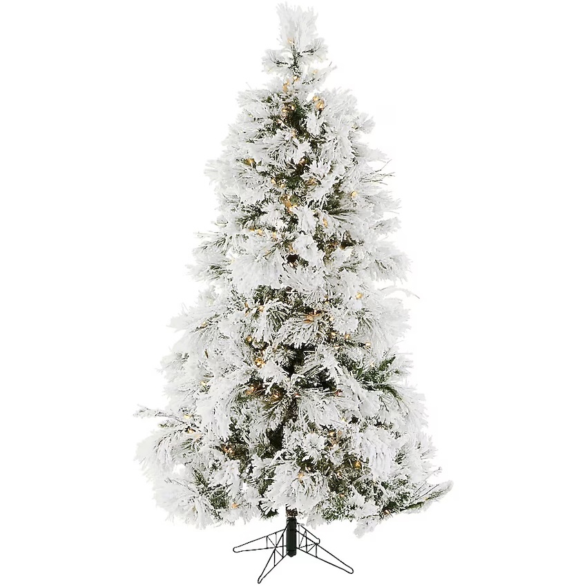 Fraser Hill Farm 12-ft Snowy pine Pre-lit Flocked White Artificial Christmas Tree