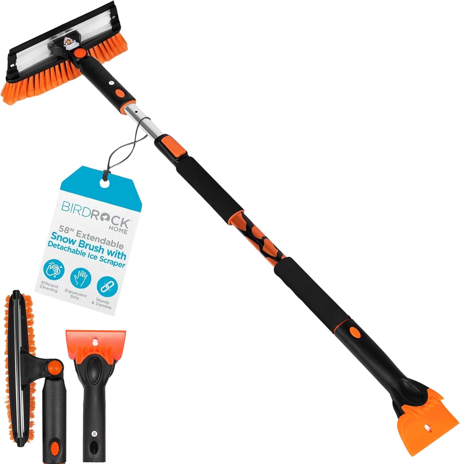 Amazon.com: Birdrock Home 58" Extendable Snow Brush With Detachable Ice Scraper | Heavy Duty, Non-Scratch for Cars, Suvs, Trucks | Windshield Paint Friendly | Telescoping Handle, Pivoting Squeegee &amp; Bristle Head : Automotive