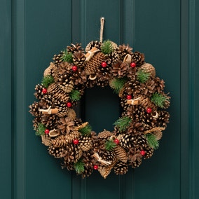 Artificial Wreath With Pinecones &amp; Red Berries